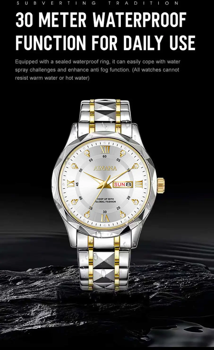 Men's Luminous Quartz Watch with Gold Strap — feature 14