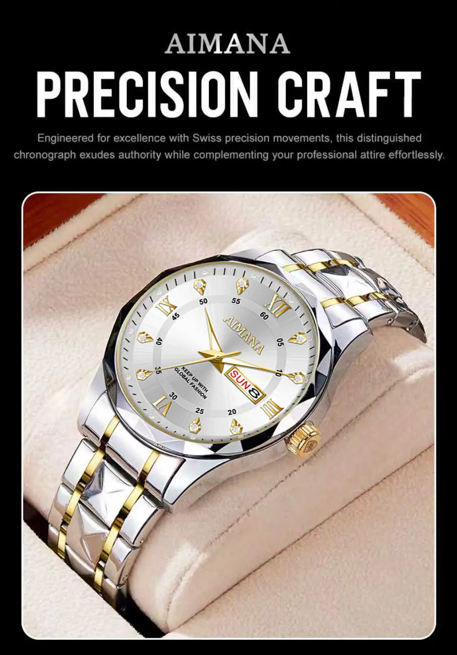 Men's Luminous Quartz Watch with Gold Strap — feature 15