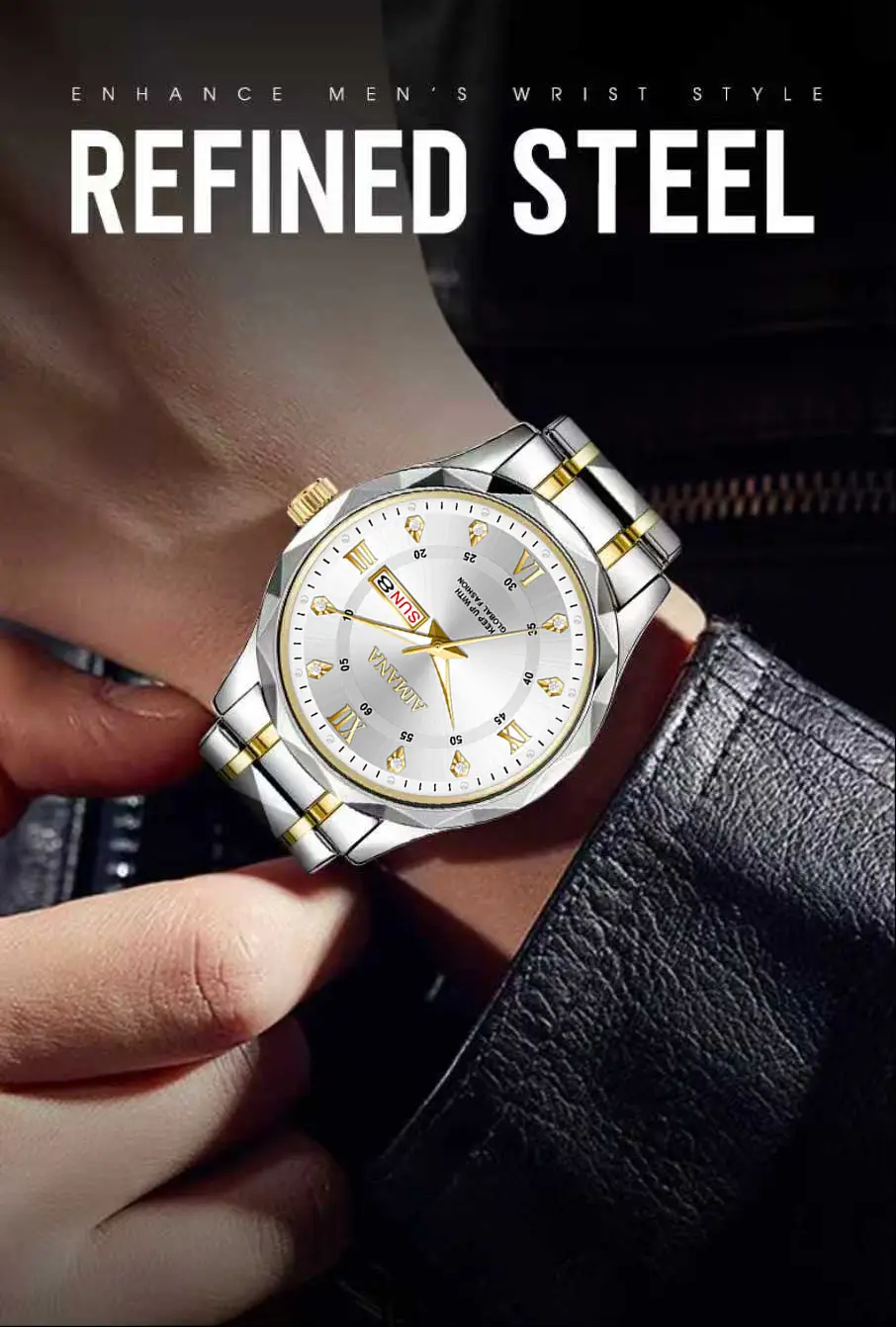 Men's Luminous Quartz Watch with Gold Strap — feature 4