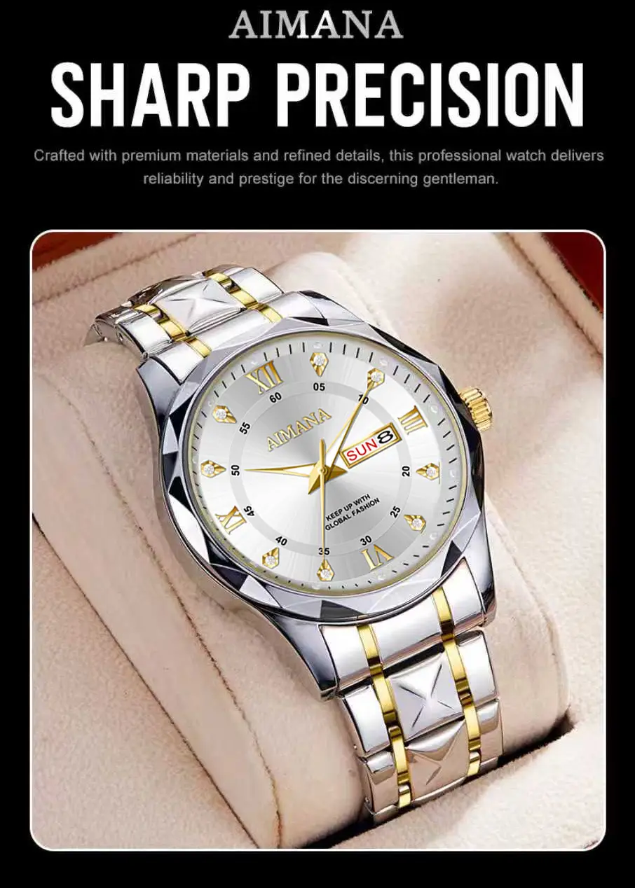 Men's Luminous Quartz Watch with Gold Strap — feature 6