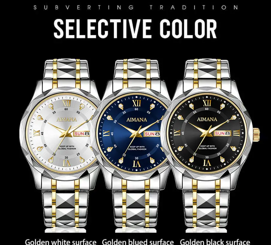 Men's Luminous Quartz Watch with Gold Strap — feature 7