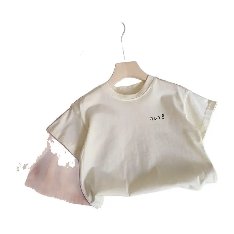 Kids Cotton T-Shirt White Pink Gradient Short Sleeve