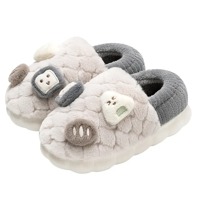 Customized Bag-Heeled Cotton Shoes for Men, Winter Indoor Home, Non-Slip and Warm, Couples Home Use, Soft-Soled Cartoon Winter Fur Slippers for Women - Image 9