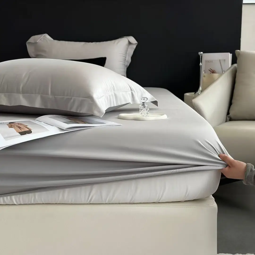 Solid Color 60S Lyocell Tencel Silky Bed Cover, Full Surround Mattress Protector, Cooling Dustproof Cover