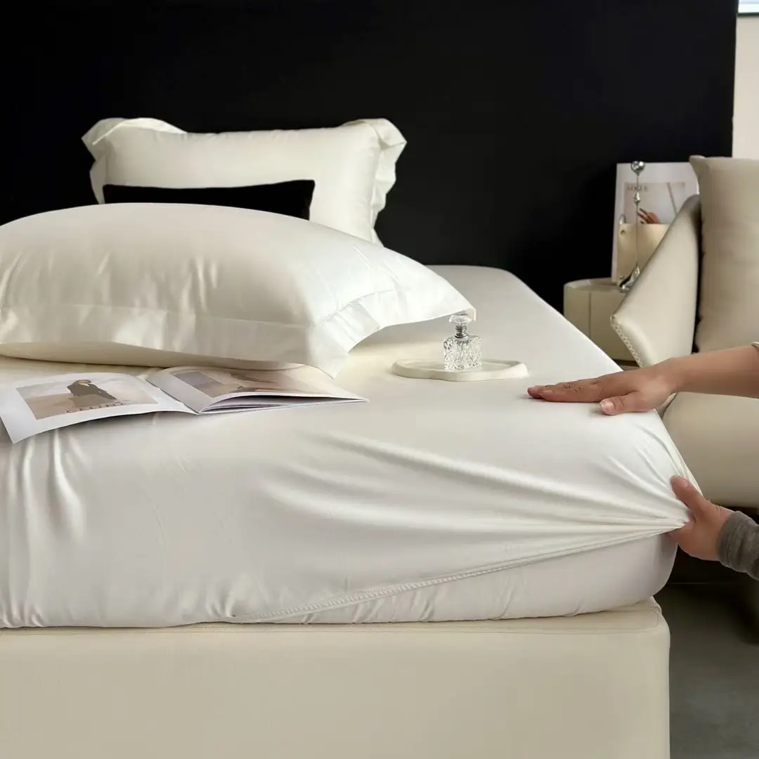 Solid Color 60S Lyocell Tencel Silky Bed Cover, Full Surround Mattress Protector, Cooling Dustproof Cover