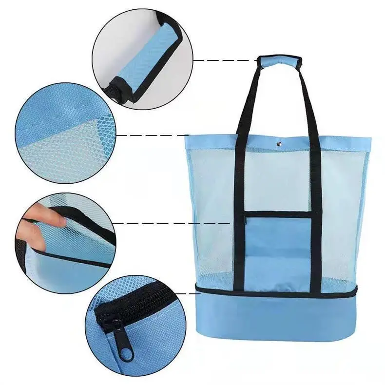 Multi-functional Beach Mesh Bag Double Layer Outdoor Portable Shoulder Insulation Bag Travel Ice Bag Storage Beach Bag Daily food kitchen drinking utensils — feature 3