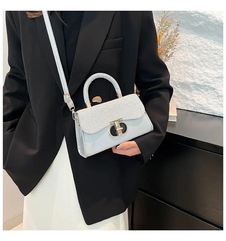 Women's White Retro Crossbody Bag with Gold Clasp — feature 19