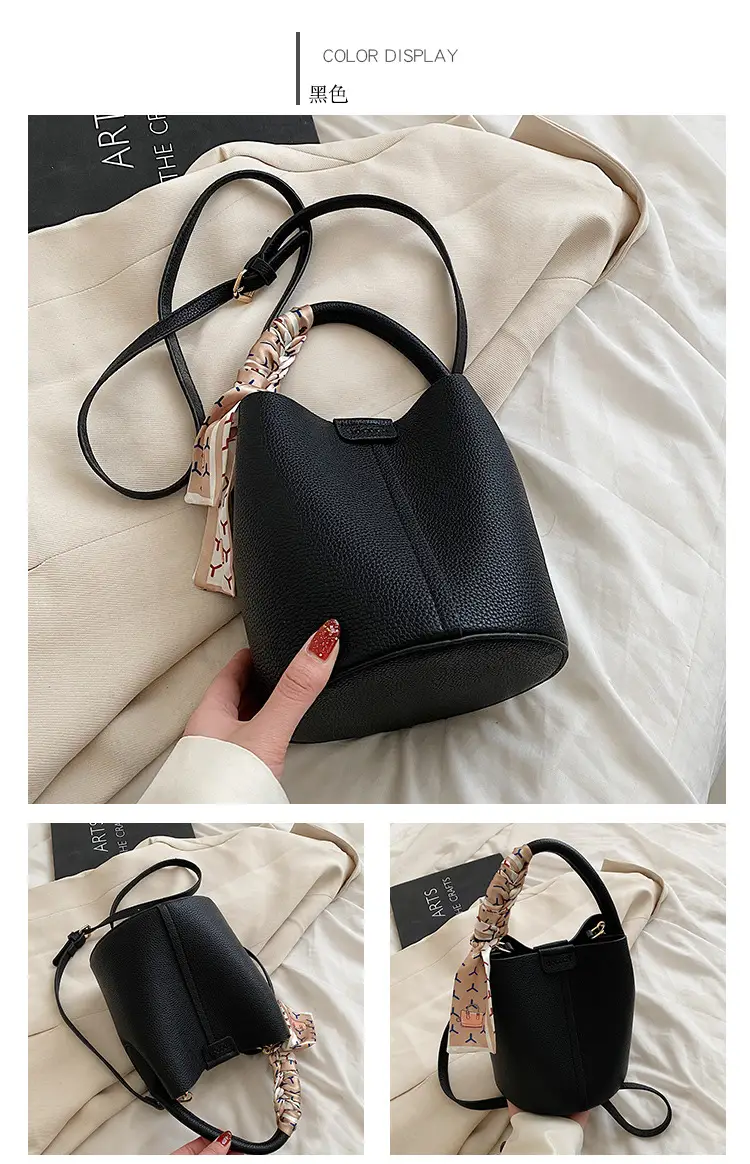 Pink Leather Bucket Bag with Logo Work for Women — feature 12