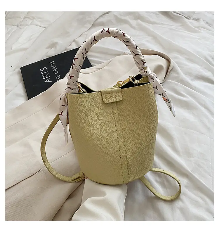 Pink Leather Bucket Bag with Logo Work for Women — feature 20