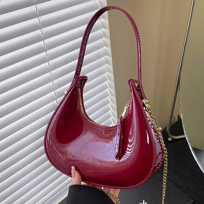 Red Glossy Chain Shoulder Bag for Women 2026 - Image 15