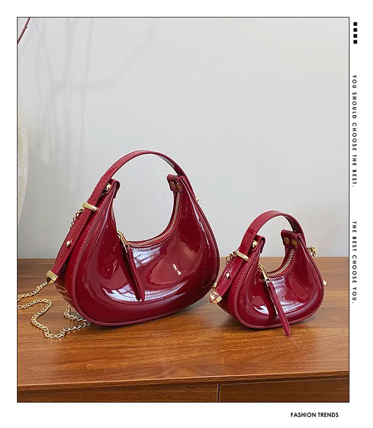 Red Glossy Chain Shoulder Bag for Women 2026 — feature 1