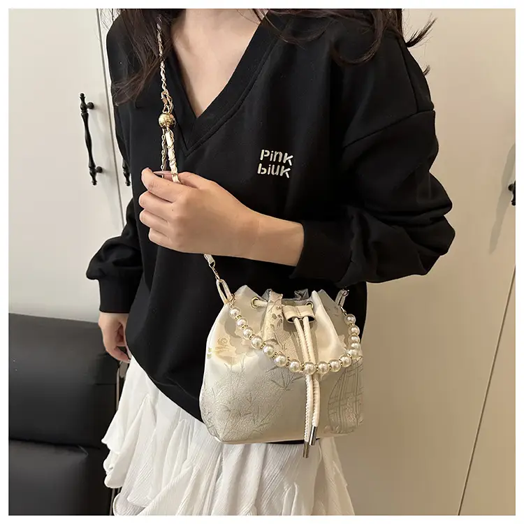 Pearl Chain Bucket Bag Western Style Portable Fashion — feature 22
