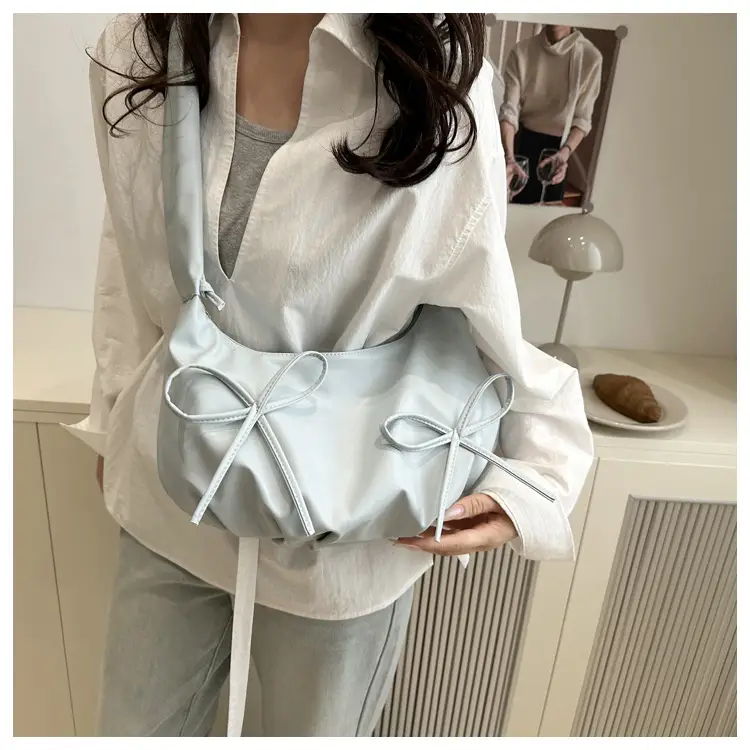 White Pleated Bow Shoulder Bag for Women — feature 16