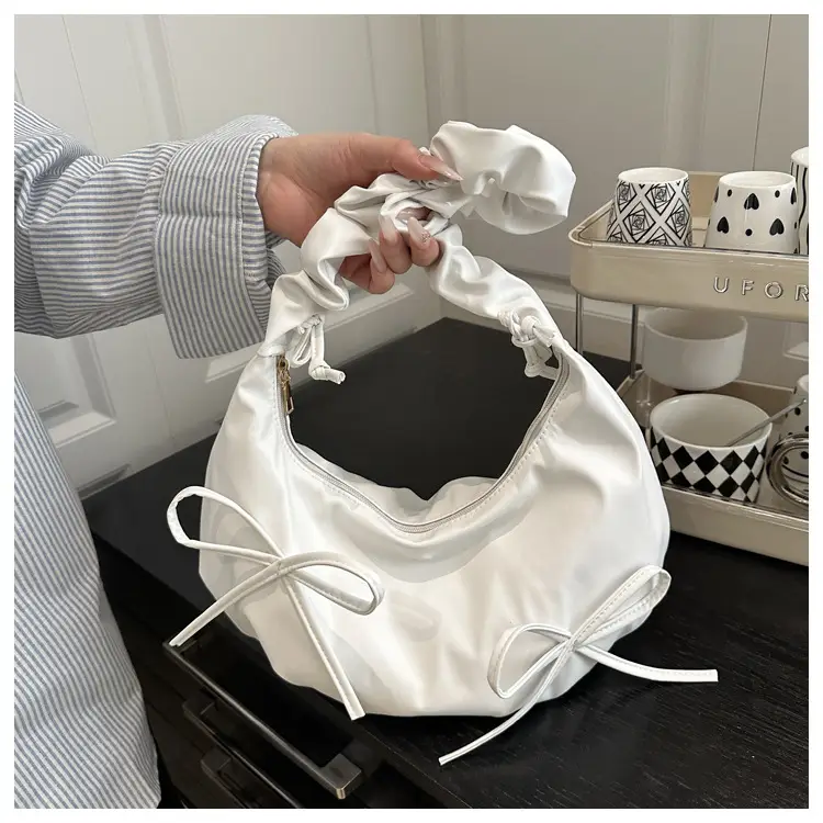 White Pleated Bow Shoulder Bag for Women — feature 18