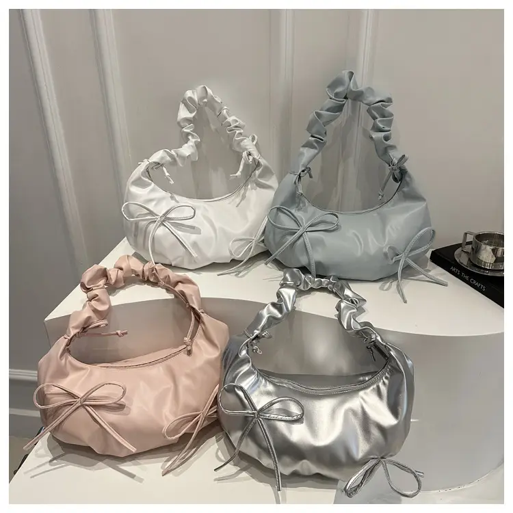White Pleated Bow Shoulder Bag for Women — feature 20