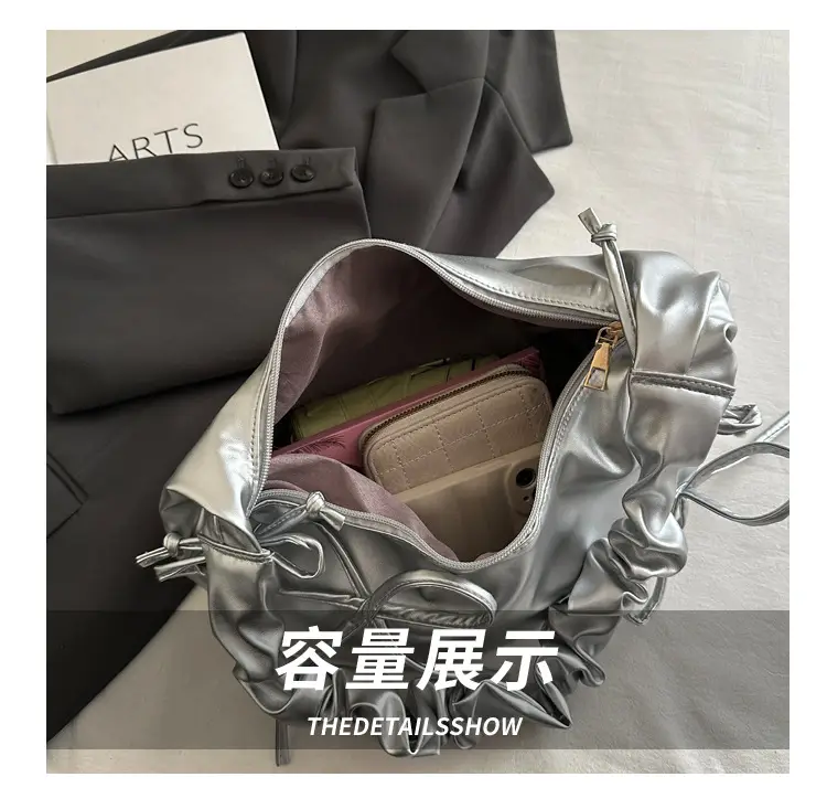 White Pleated Bow Shoulder Bag for Women — feature 6