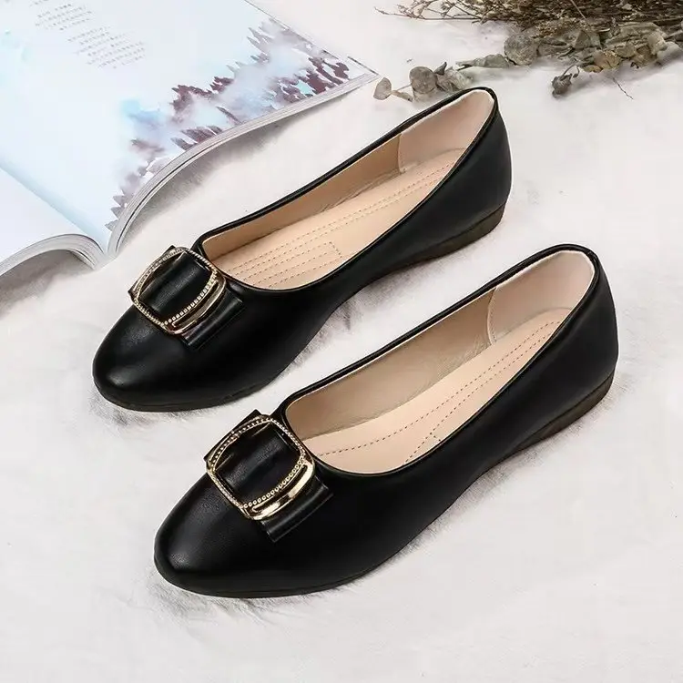 Beef Sole Shoes Women's 2025 New Spring All-match Soft Sole Working Leather Shoes Women's Soft Leather Pointed Flat Shoes — feature 2