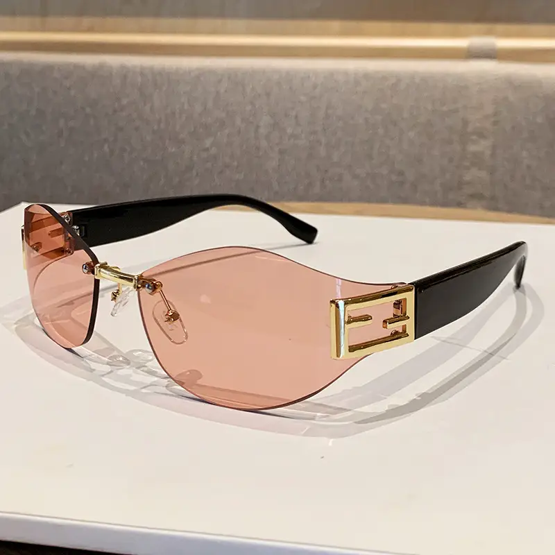 Retro Frameless Oval Curved Sunglasses Women Hot Girls Y2K Metal Ins