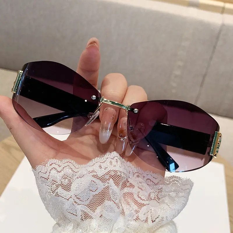 Retro Frameless Oval Curved Sunglasses Women Hot Girls Y2K Metal Ins