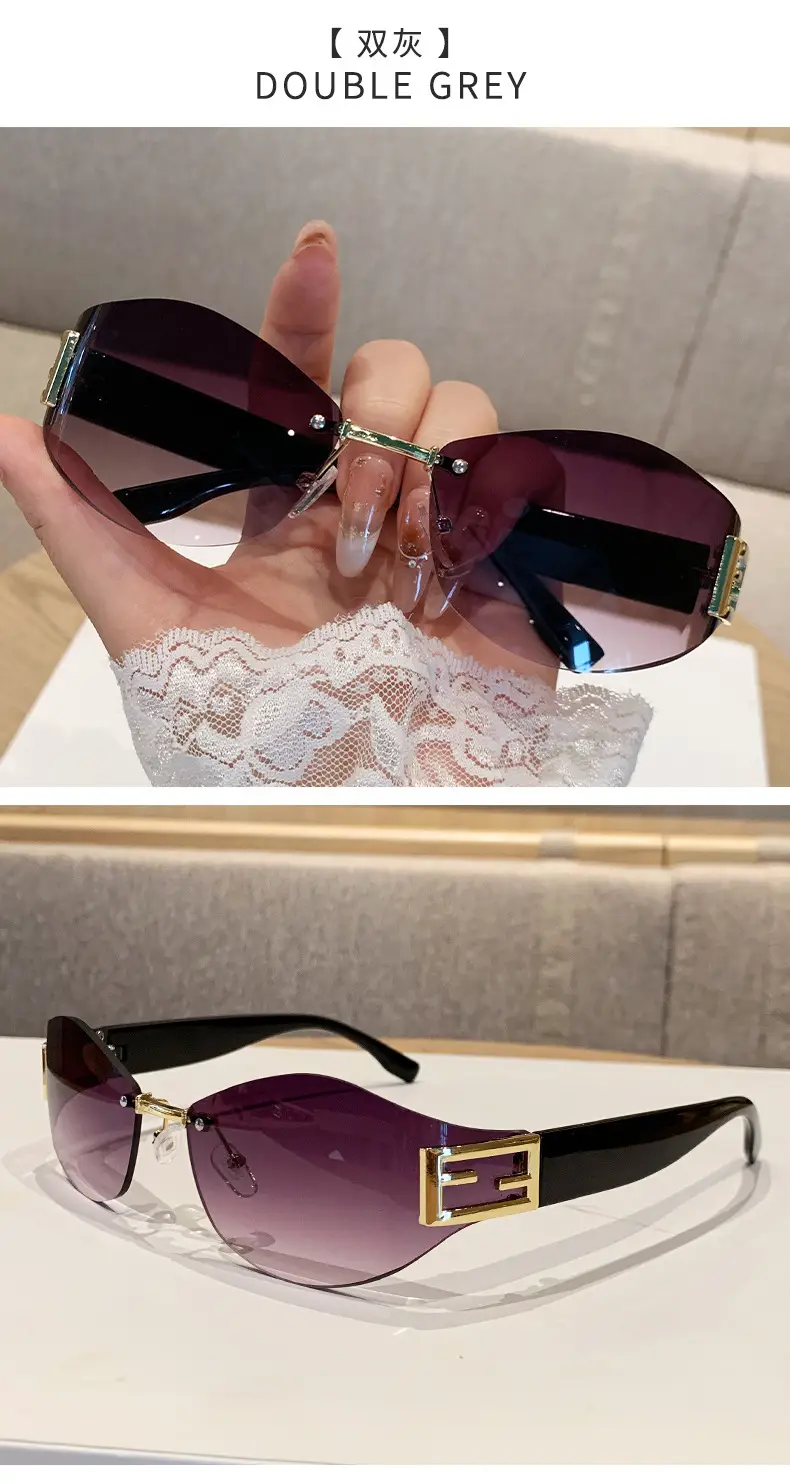 Retro Frameless Oval Curved Sunglasses Women Hot Girls Y2K Metal Ins — feature 22
