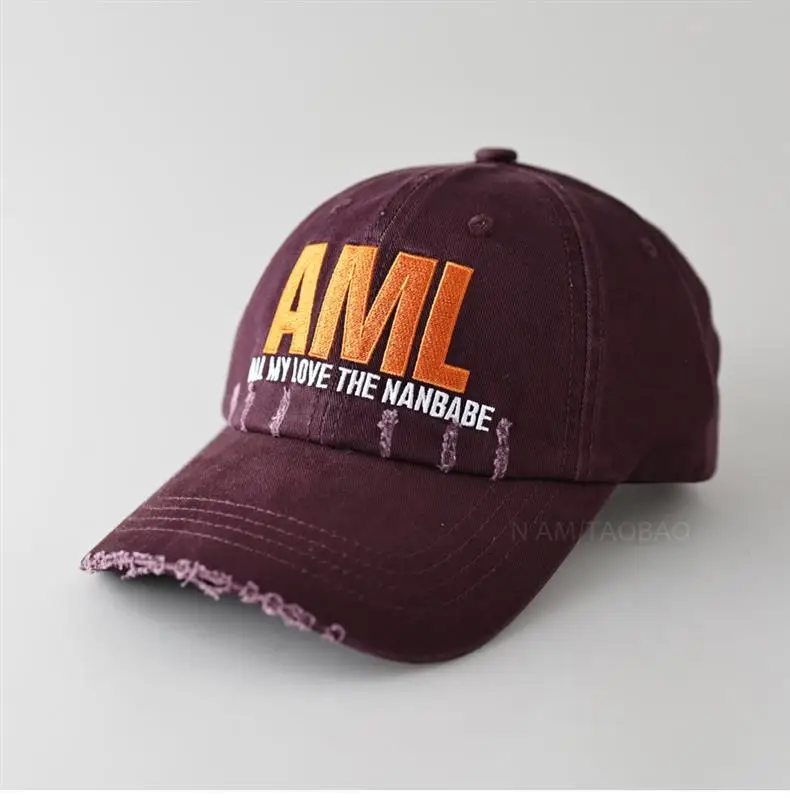 Men Maroon Distressed Cap AML Embroidered — feature 3
