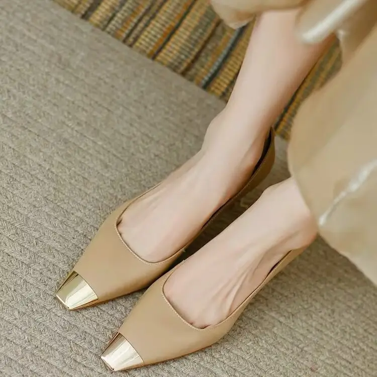 French Style Square Toe High Heels Women's Stiletto Heel Niche Design High-grade Metal Head Elegant Socialite Shallow Mouth Professional Single Shoes — feature 3