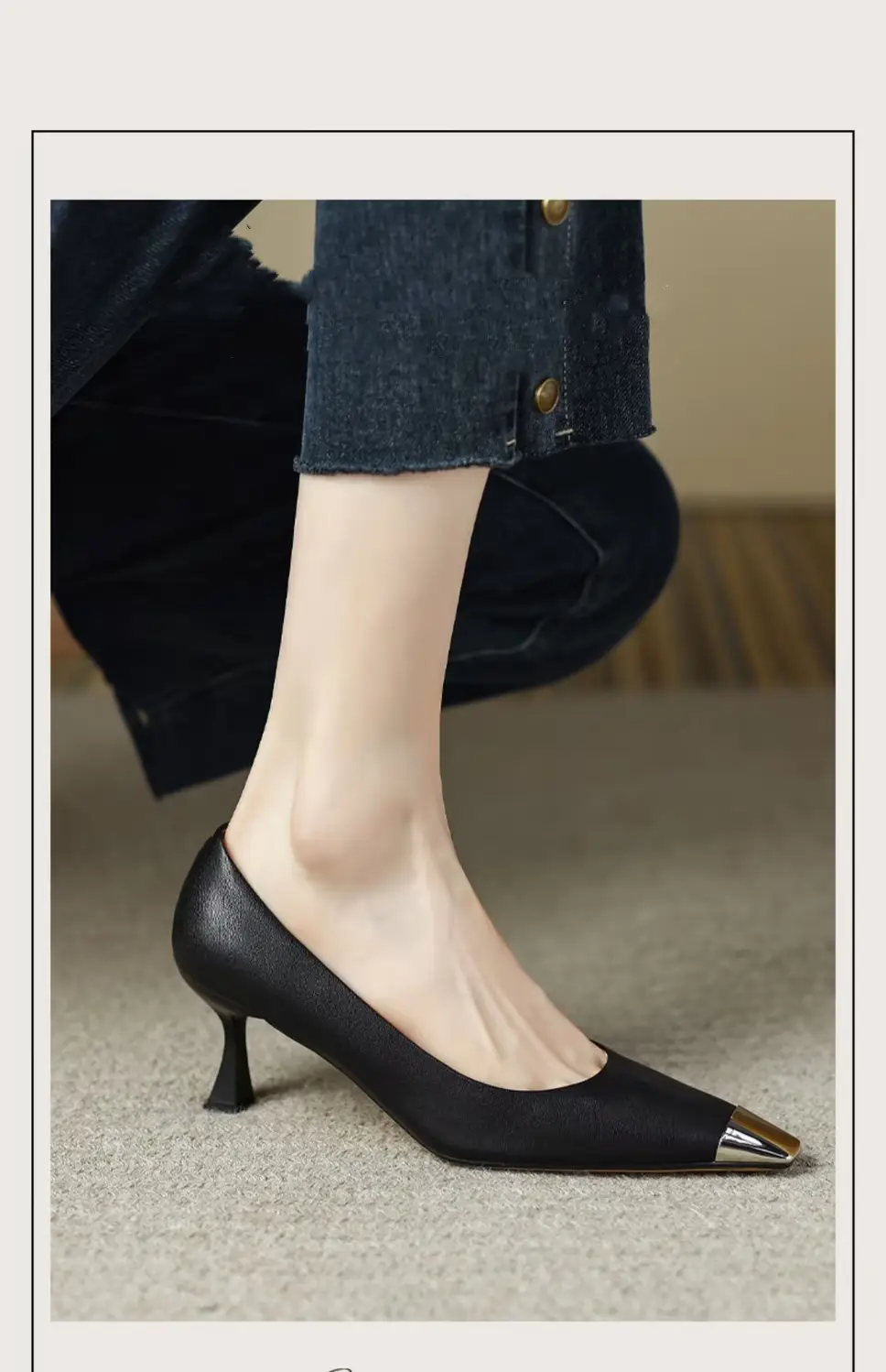 French Style Square Toe High Heels Women's Stiletto Heel Niche Design High-grade Metal Head Elegant Socialite Shallow Mouth Professional Single Shoes — feature 4