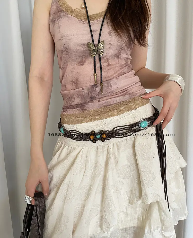 Retro Bohemian Belt with Flower Beaded Design — feature 4