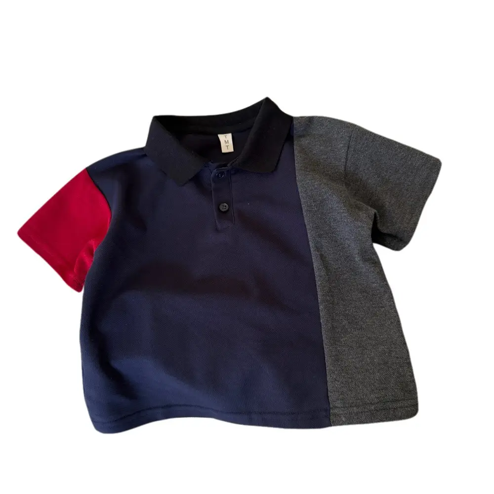 Boys Polo T-Shirt Navy Red Grey Lapel Summer - Image 6