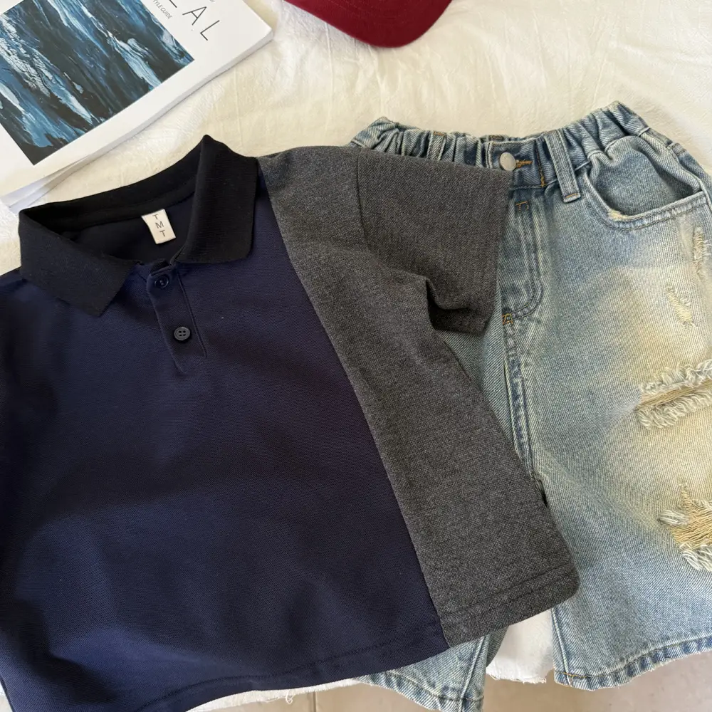 Boys Polo T-Shirt Navy Red Grey Lapel Summer — feature 4