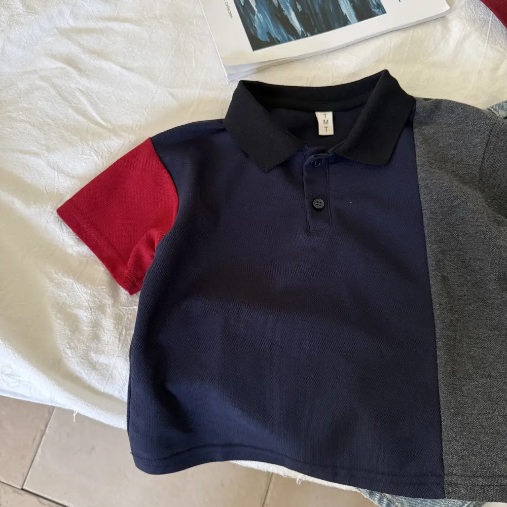 Boys Polo T-Shirt Navy Red Grey Lapel Summer — feature 5