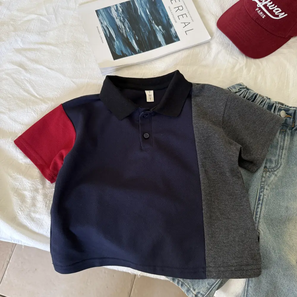 Boys Polo T-Shirt Navy Red Grey Lapel Summer — feature 6