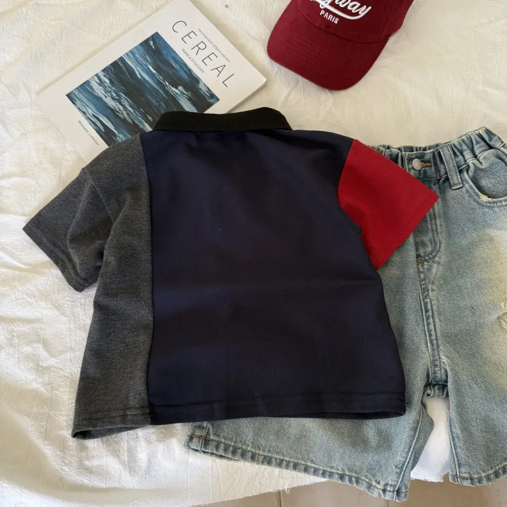 Boys Polo T-Shirt Navy Red Grey Lapel Summer — feature 8