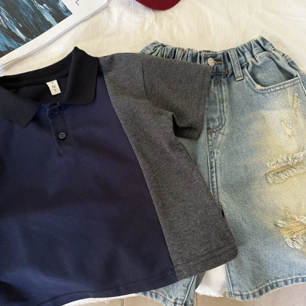 Boys Polo T-Shirt Navy Red Grey Lapel Summer — feature 9