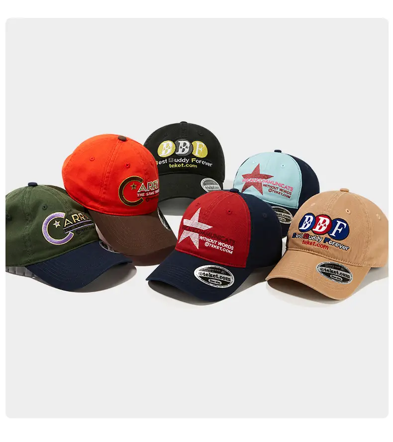 Korean Letter Embroidered Green Blue Baseball Cap — feature 1