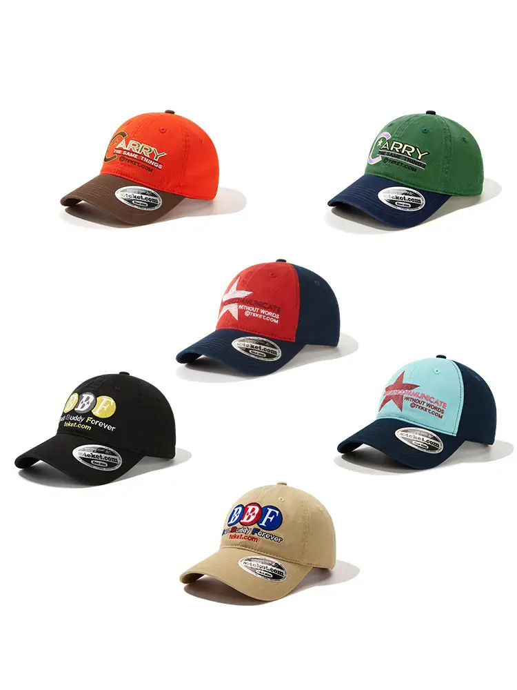 Korean Letter Embroidered Green Blue Baseball Cap — feature 2