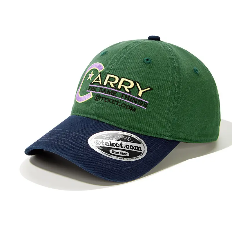 Korean Letter Embroidered Green Blue Baseball Cap - Image 4