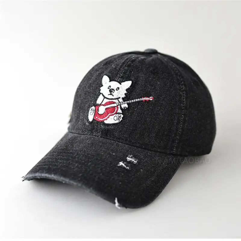 Cute Cat Guitar Denim Cap for Women - Image 5