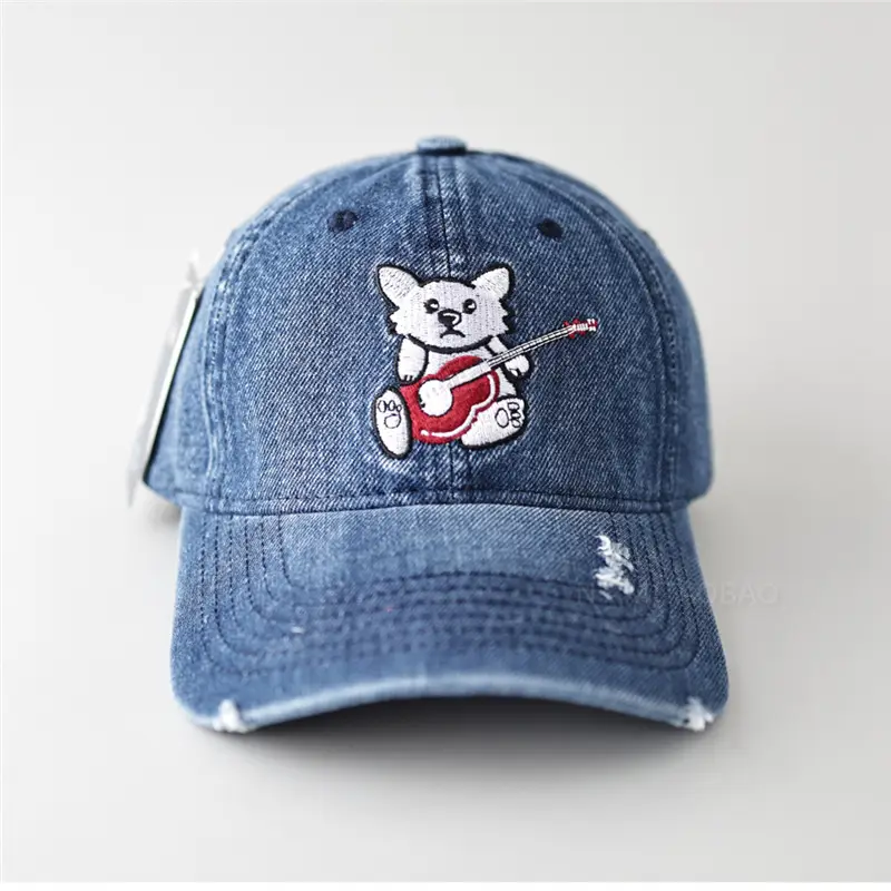 Cute Cat Guitar Denim Cap for Women - Image 6