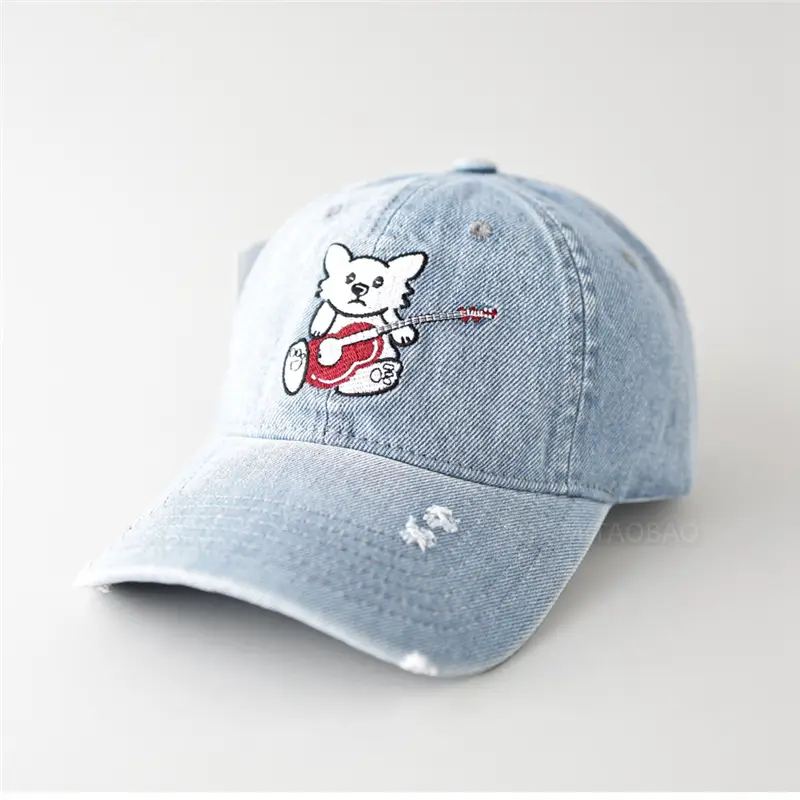 Cute Cat Guitar Denim Cap for Women - Image 7