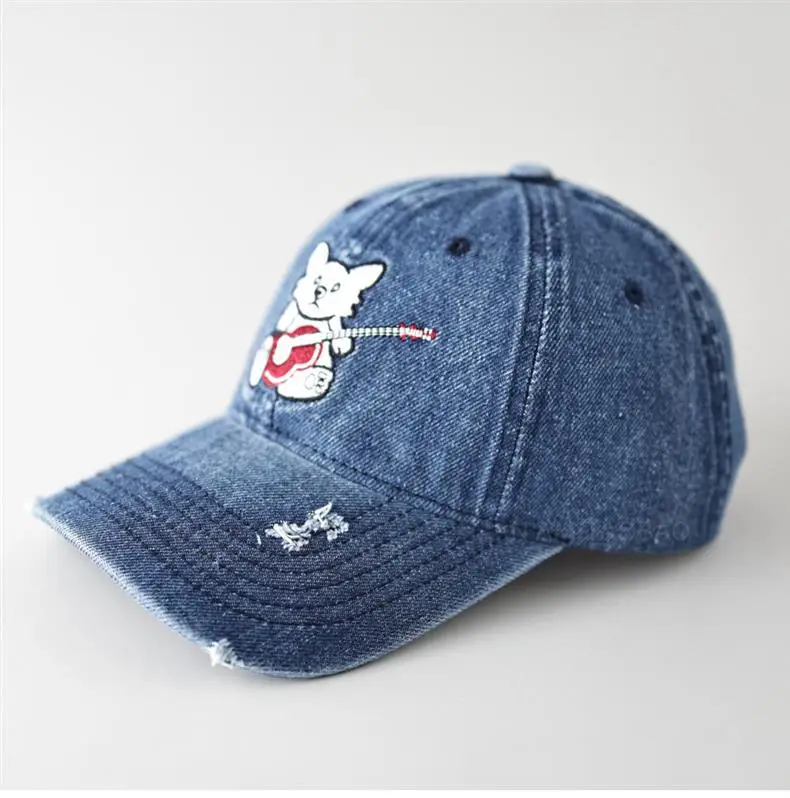 Cute Cat Guitar Denim Cap for Women — feature 7