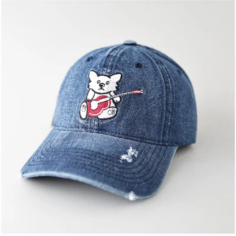 Cute Cat Guitar Denim Cap for Women - Image 2