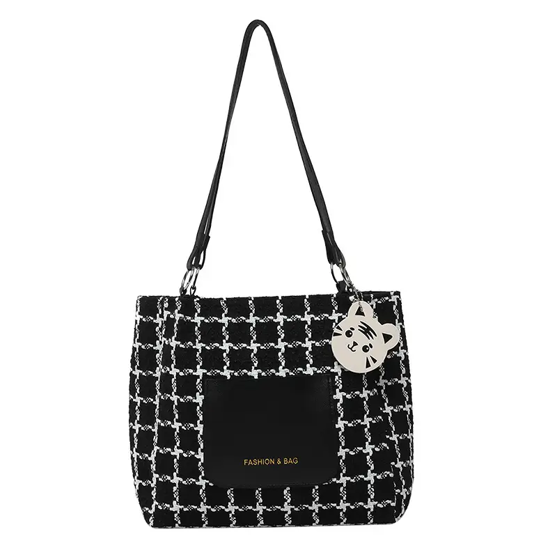 2025 Women's Checkered Shoulder Bag with White Leather Trim - Image 8