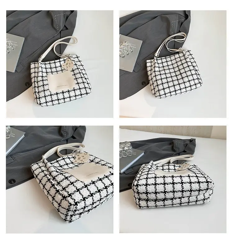 2025 Women's Checkered Shoulder Bag with White Leather Trim — feature 9