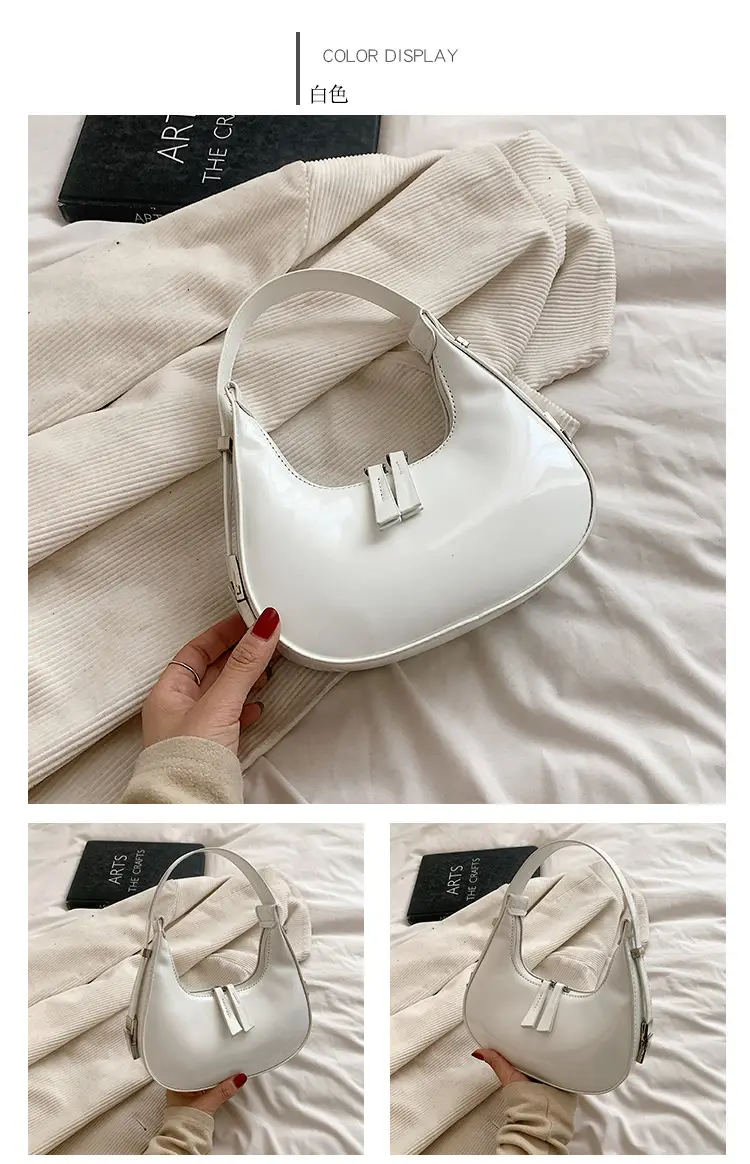 Black Glossy French Crescent Shoulder Bag for Women — feature 10