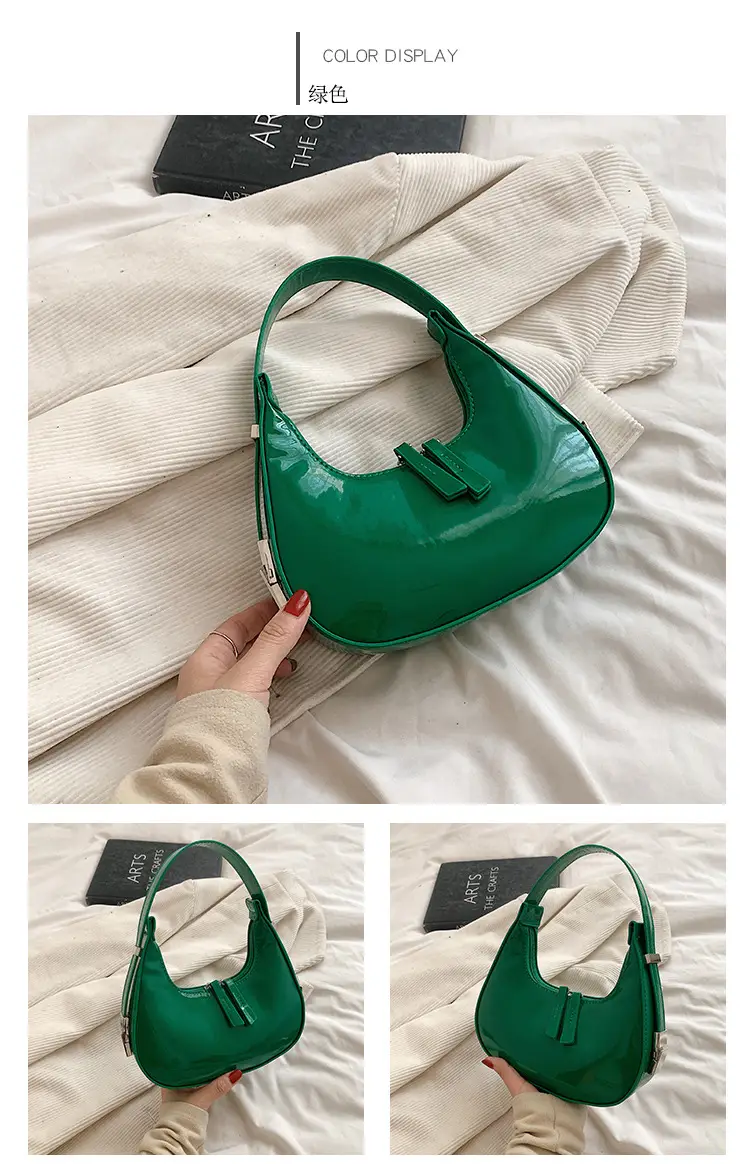 Black Glossy French Crescent Shoulder Bag for Women — feature 13