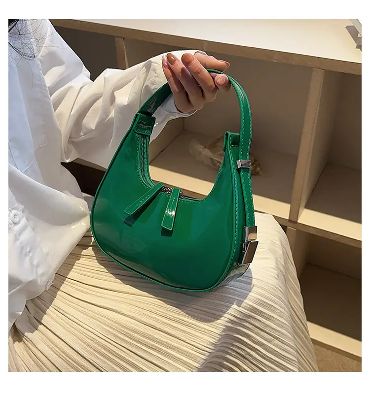 Black Glossy French Crescent Shoulder Bag for Women — feature 14