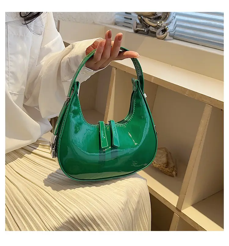 Black Glossy French Crescent Shoulder Bag for Women — feature 15