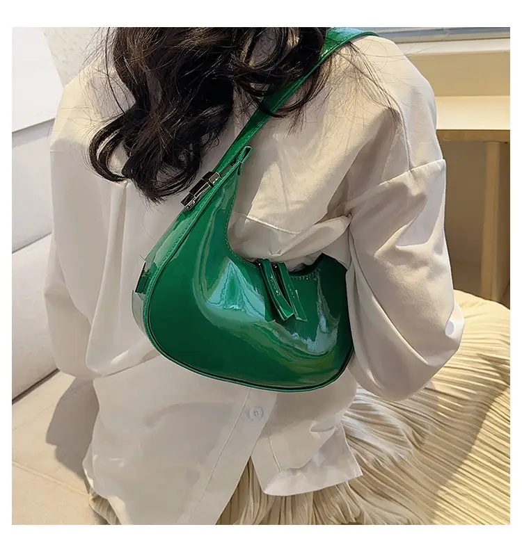 Black Glossy French Crescent Shoulder Bag for Women — feature 17