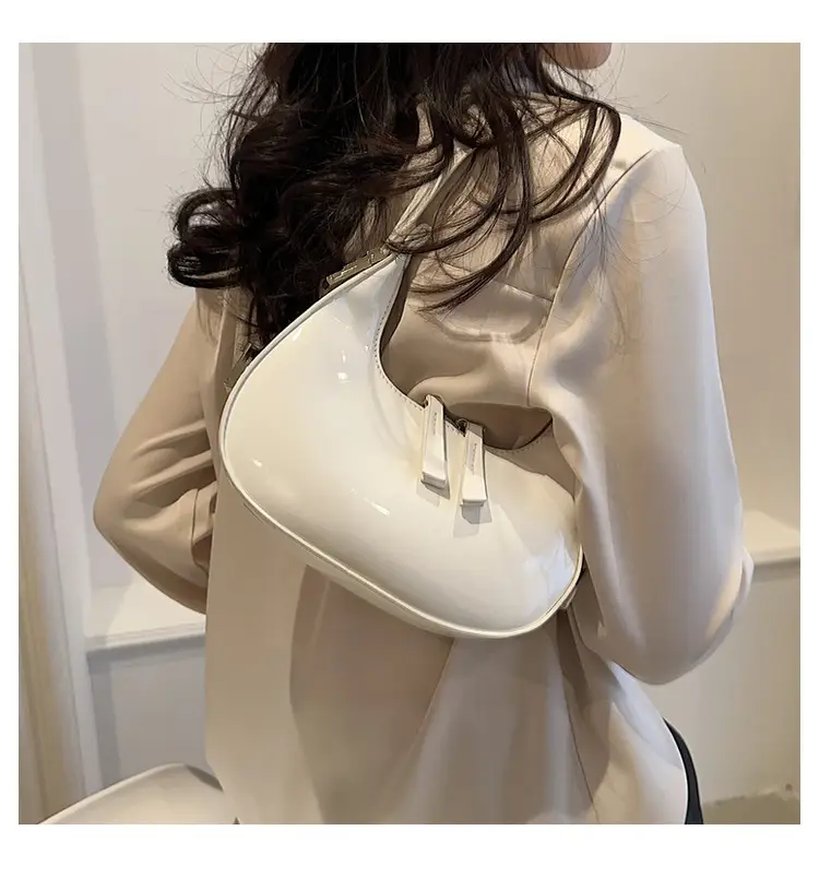 Black Glossy French Crescent Shoulder Bag for Women — feature 18